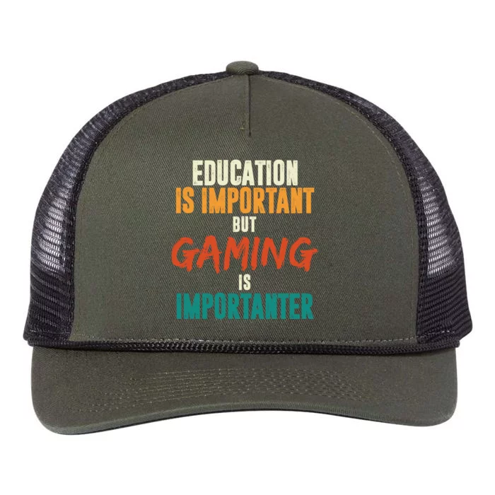 Education Is Important But Gaming Is Importanter Funny Retro Rope Trucker Hat Cap