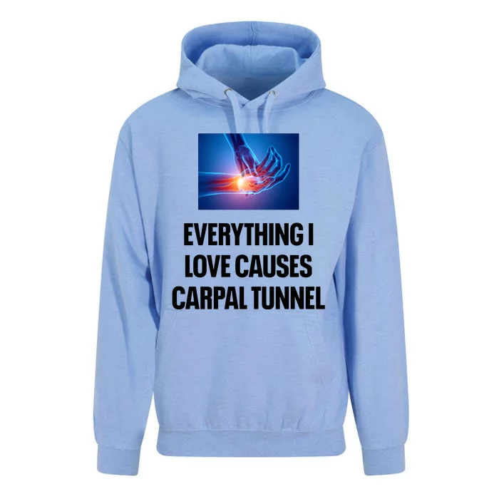 Everything I Love Causes Carpal Tunnel Unisex Surf Hoodie