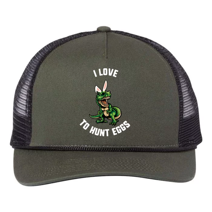 Easter I Love To Hunt Eggs Trex Dinosaur Bunny Ears Great Gift Retro Rope Trucker Hat Cap