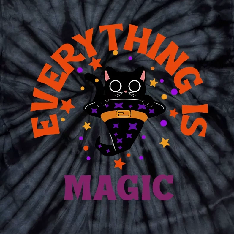 Everything Is Magic Funny Black Cat Tie-Dye T-Shirt