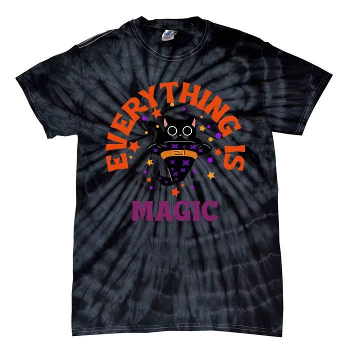 Everything Is Magic Funny Black Cat Tie-Dye T-Shirt