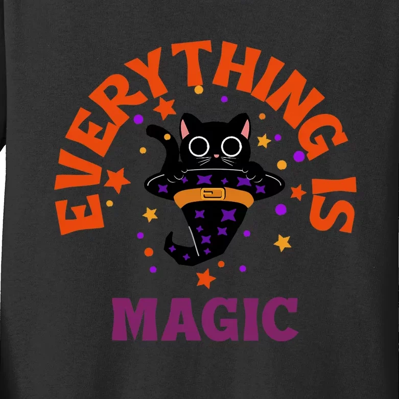 Everything Is Magic Funny Black Cat Kids Long Sleeve Shirt