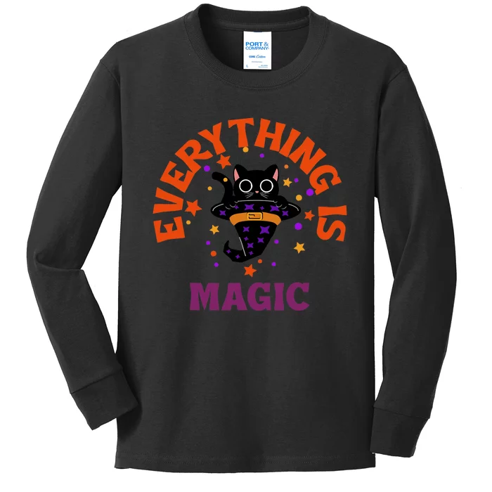 Everything Is Magic Funny Black Cat Kids Long Sleeve Shirt