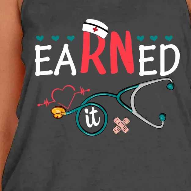 earned it nurse graduation nursing grad student rn lpn Women's Knotted Racerback Tank