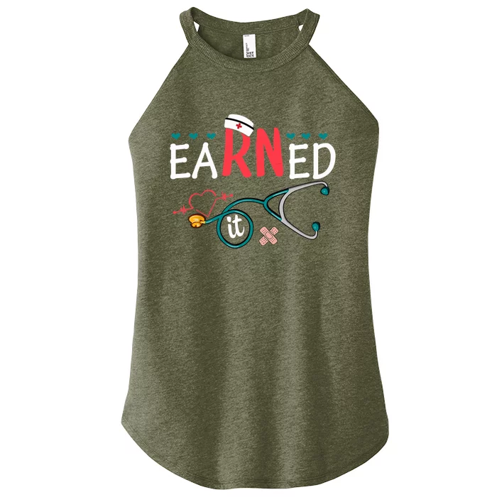 earned it nurse graduation nursing grad student rn lpn Women’s Perfect Tri Rocker Tank