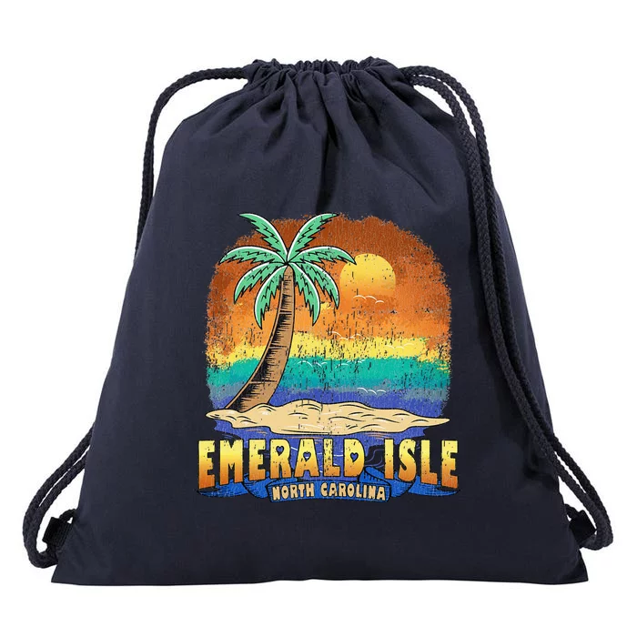 EMERALD ISLE NORTH CAROLINA Vintage Distressed Souvenir Drawstring Bag