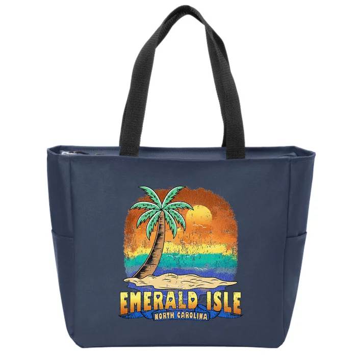 EMERALD ISLE NORTH CAROLINA Vintage Distressed Souvenir Zip Tote Bag