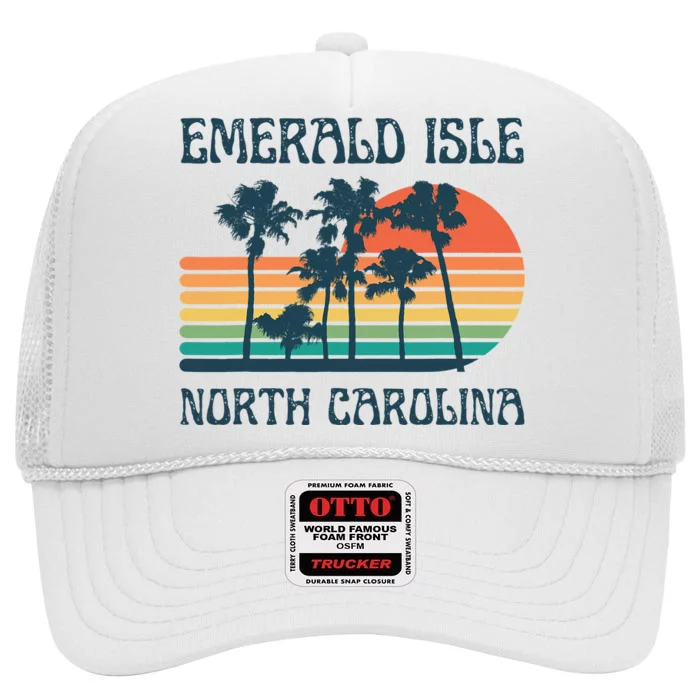 Emerald Isle North Carolina Beach Summer Vacation Vintage High Crown Mesh Trucker Hat