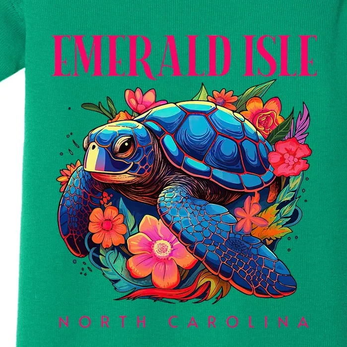 Emerald Isle North Carolina Floral Beach Turtle Souvenir Baby Bodysuit