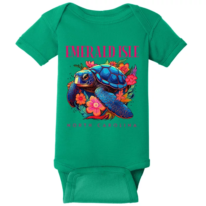 Emerald Isle North Carolina Floral Beach Turtle Souvenir Baby Bodysuit