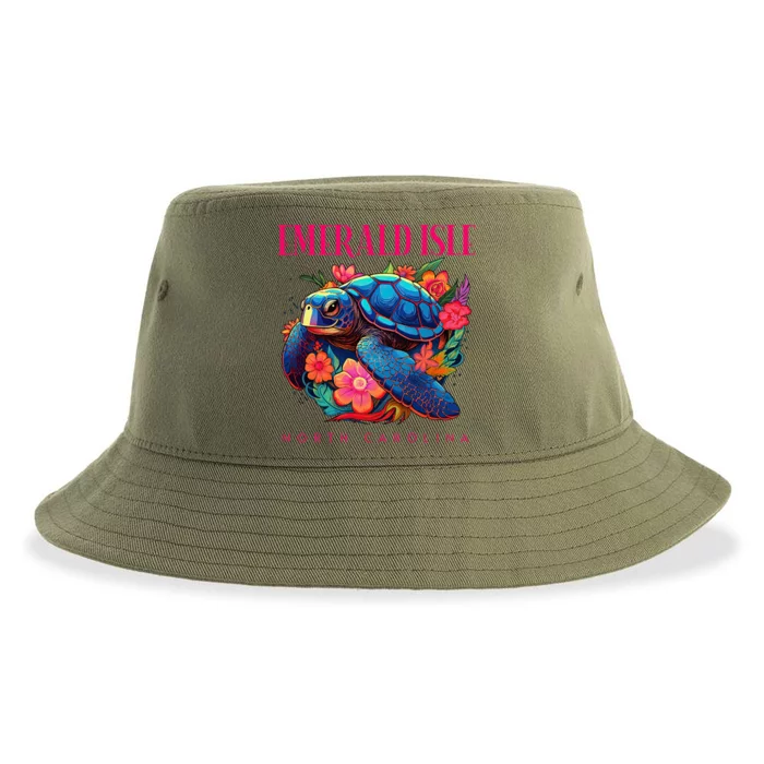 Emerald Isle North Carolina Floral Beach Turtle Souvenir Sustainable Bucket Hat