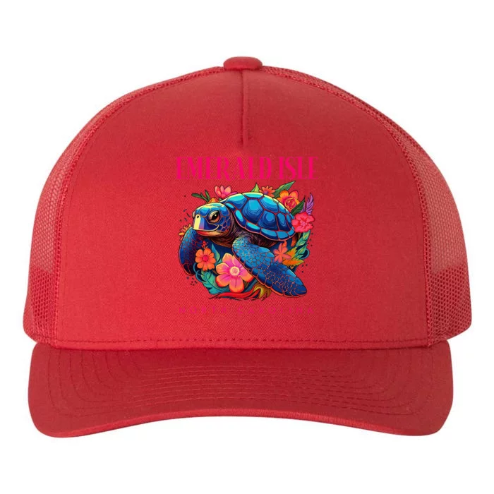 Emerald Isle North Carolina Floral Beach Turtle Souvenir Yupoong Adult 5-Panel Trucker Hat