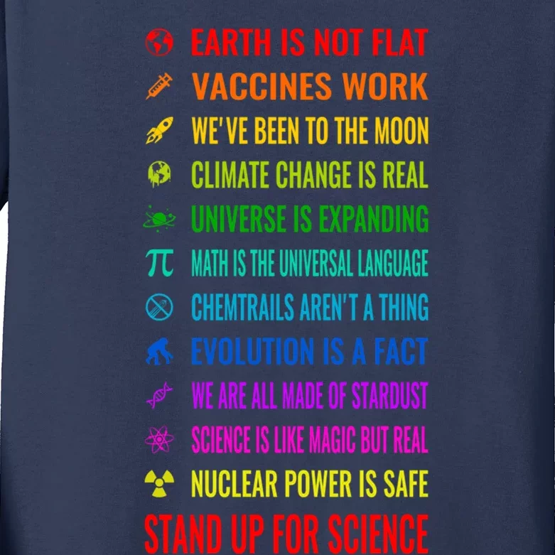 Earth Is Not Flat! Vaccines Work! Weve Been To The Moon! Chemtrails Arent A Thin Kids Long Sleeve Shirt