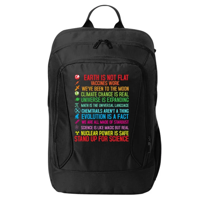 Earth Is Not Flat Vaccines Work Climate Change Science Funny Gift City Backpack