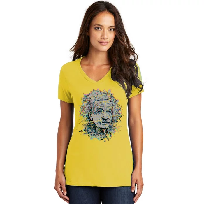 Einstein Paint Splatter Women's V-Neck T-Shirt