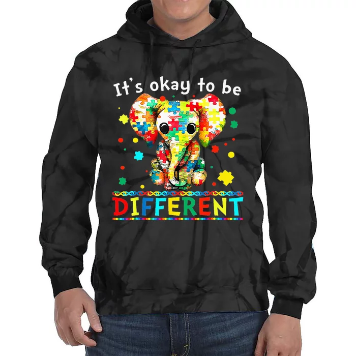 Elephant It's Okay To Be Different asd Awareness Tie Dye Hoodie