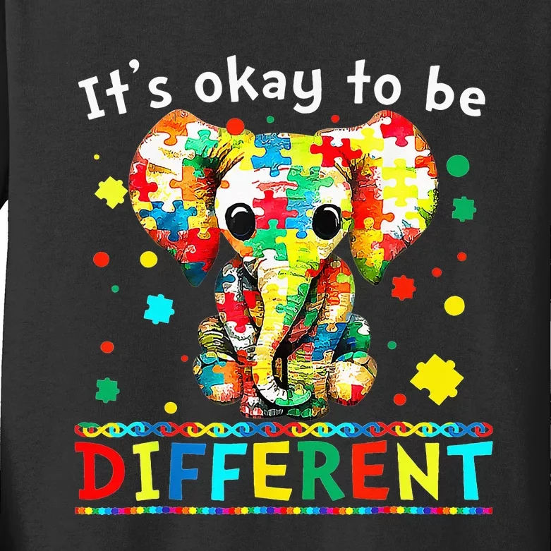 Elephant It's Okay To Be Different asd Awareness Kids Long Sleeve Shirt