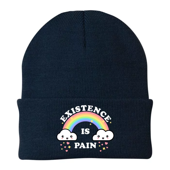 Existence Is Pain Funny Sarcastic Cute Rainbow Clouds Emo Cool Gift Knit Cap Winter Beanie