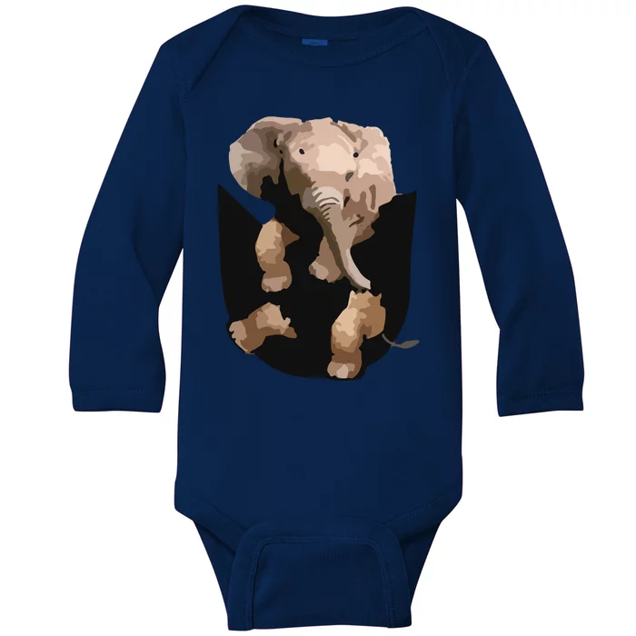 Elephant In Pocket Gifts Funny Elephant Lover Baby Long Sleeve Bodysuit