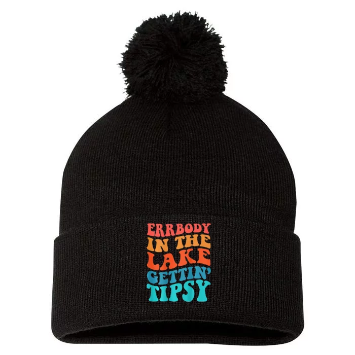 Everybody in the lake getting tipsy retro groovy Pom Pom 12in Knit Beanie