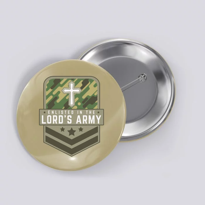 Enlisted In The Lords Army Faith Religious Cross Button