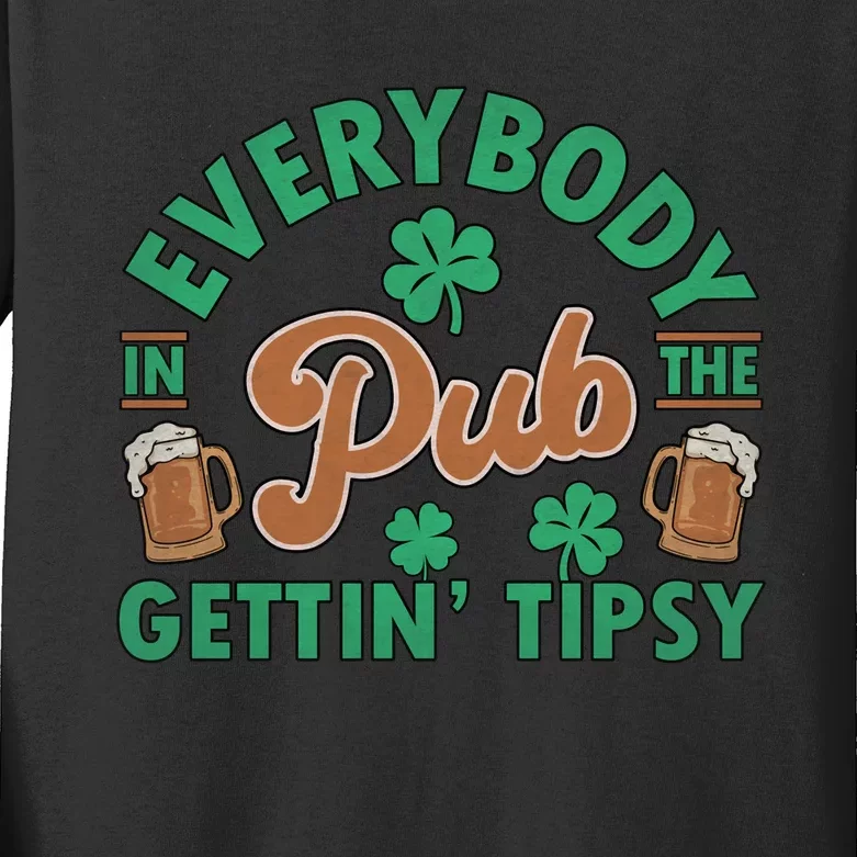 Everybody In The Pub Getting Tipsy Funny St Patrick's Day Kids Long Sleeve Shirt