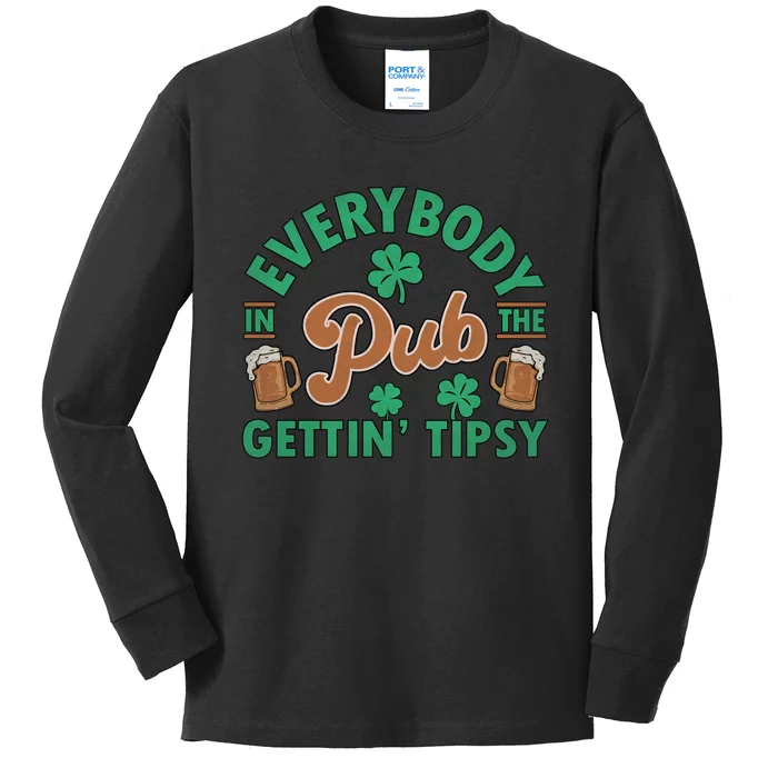 Everybody In The Pub Getting Tipsy Funny St Patrick's Day Kids Long Sleeve Shirt