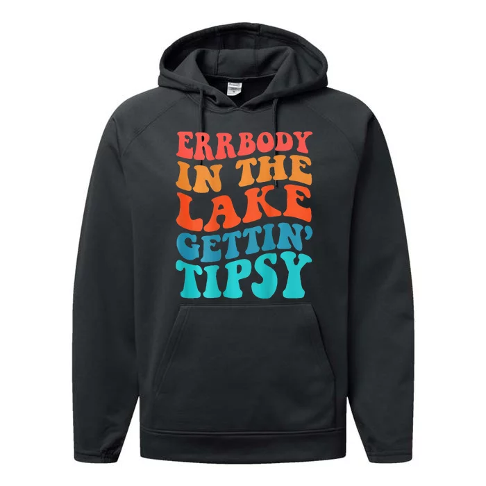 Everybody In The Lake Getting Tipsy Retro Groovy Performance Fleece Hoodie