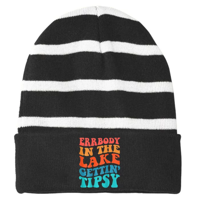 Everybody In The Lake Getting Tipsy Retro Groovy Striped Beanie with Solid Band