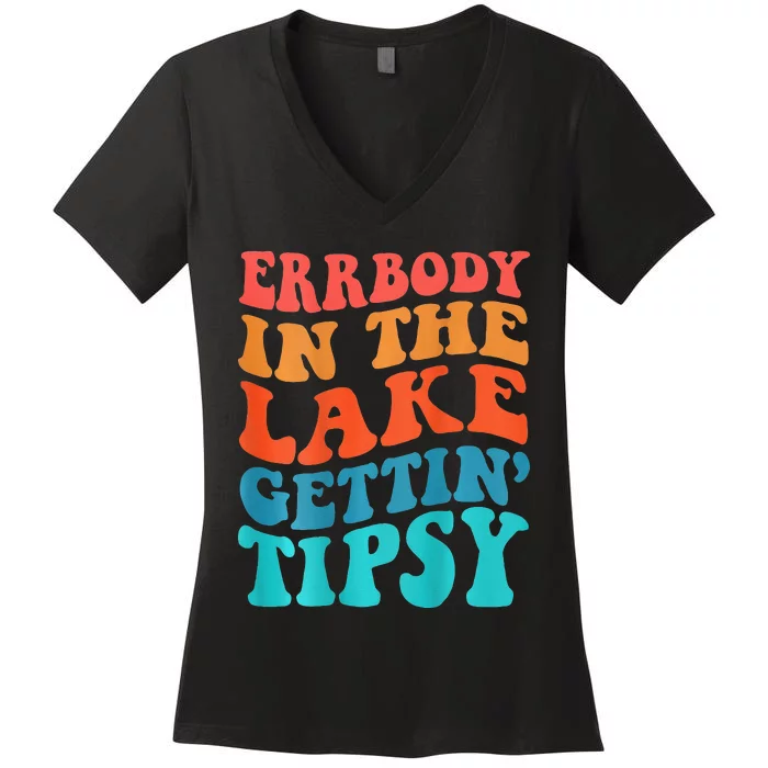 Everybody In The Lake Getting Tipsy Retro Groovy Women's V-Neck T-Shirt