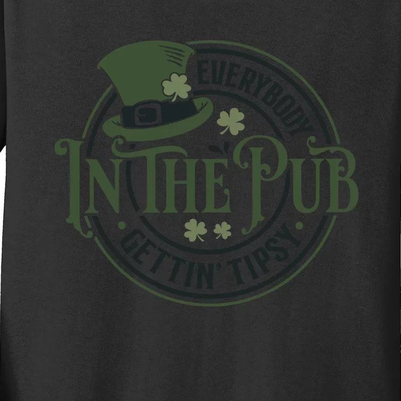 Everybody In The Pub Getting Tipsy St Patricks Day Bar Kids Long Sleeve Shirt