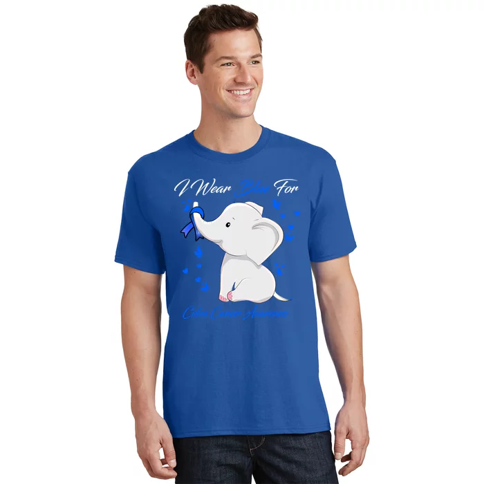 Elephant I Wear Blue For Colon Cancer Awareness Gift T-Shirt