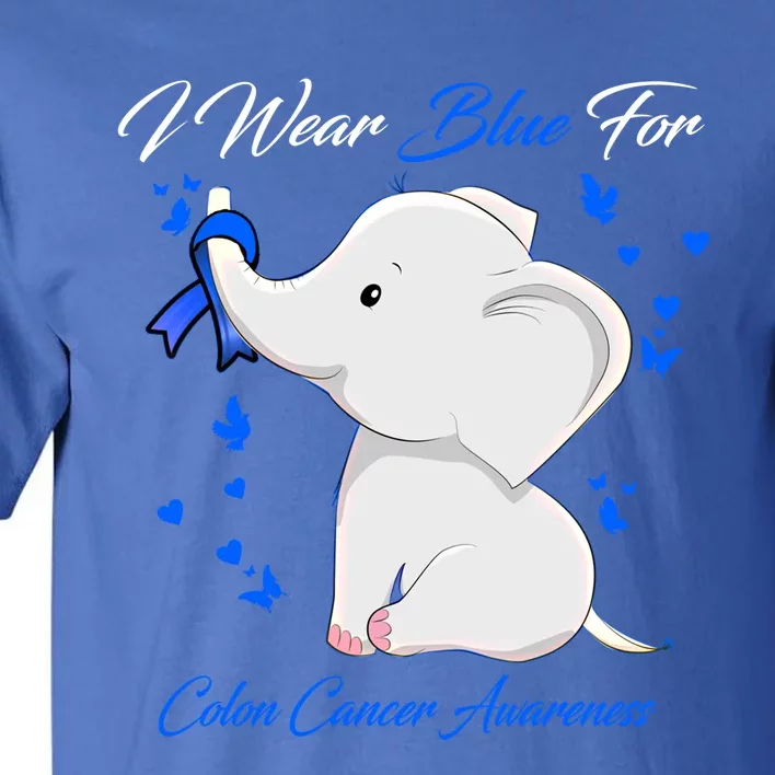 Elephant I Wear Blue For Colon Cancer Awareness Gift Tall T-Shirt