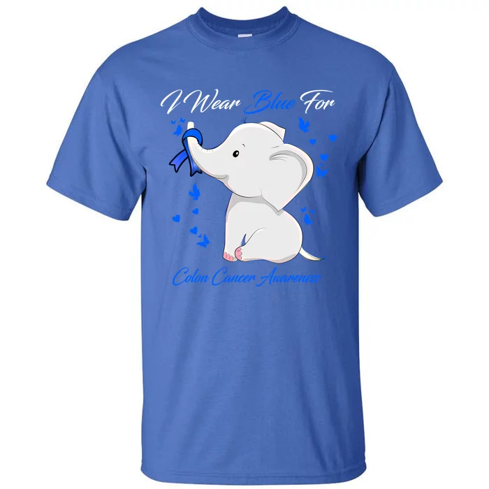 Elephant I Wear Blue For Colon Cancer Awareness Gift Tall T-Shirt