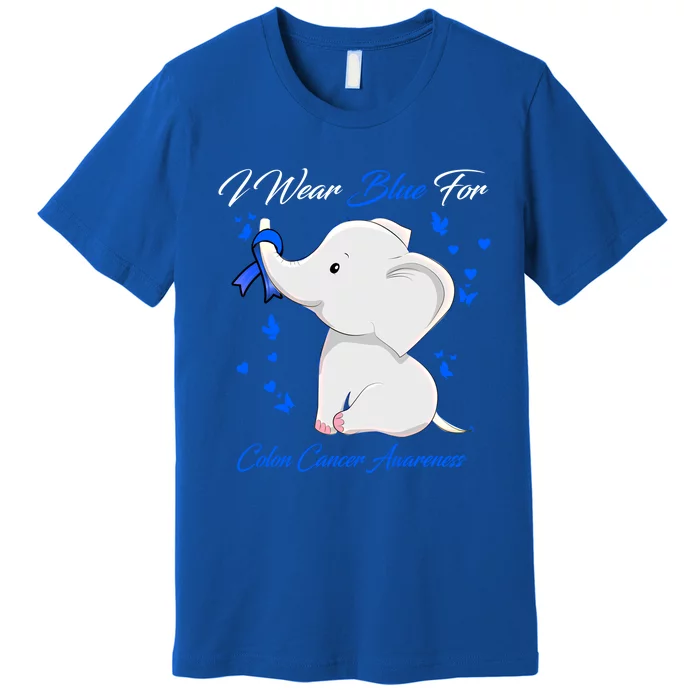 Elephant I Wear Blue For Colon Cancer Awareness Gift Premium T-Shirt