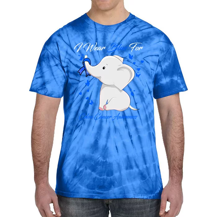 Elephant I Wear Blue For Colon Cancer Awareness Gift Tie-Dye T-Shirt