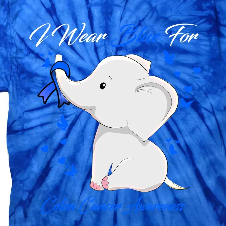 Elephant I Wear Blue For Colon Cancer Awareness Gift Tie-Dye T-Shirt