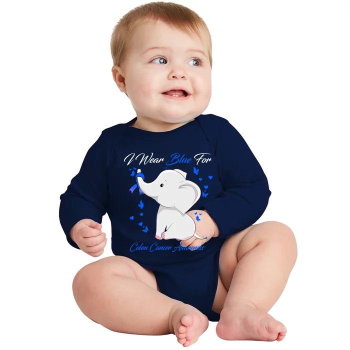 Elephant I Wear Blue For Colon Cancer Awareness Gift Baby Long Sleeve Bodysuit