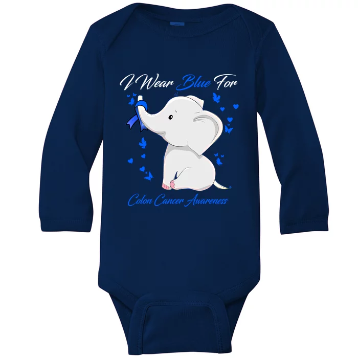 Elephant I Wear Blue For Colon Cancer Awareness Gift Baby Long Sleeve Bodysuit