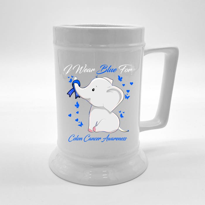 Elephant I Wear Blue For Colon Cancer Awareness Gift Front & Back Beer Stein