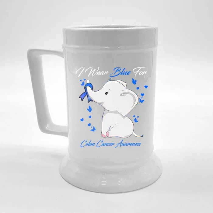 Elephant I Wear Blue For Colon Cancer Awareness Gift Front & Back Beer Stein