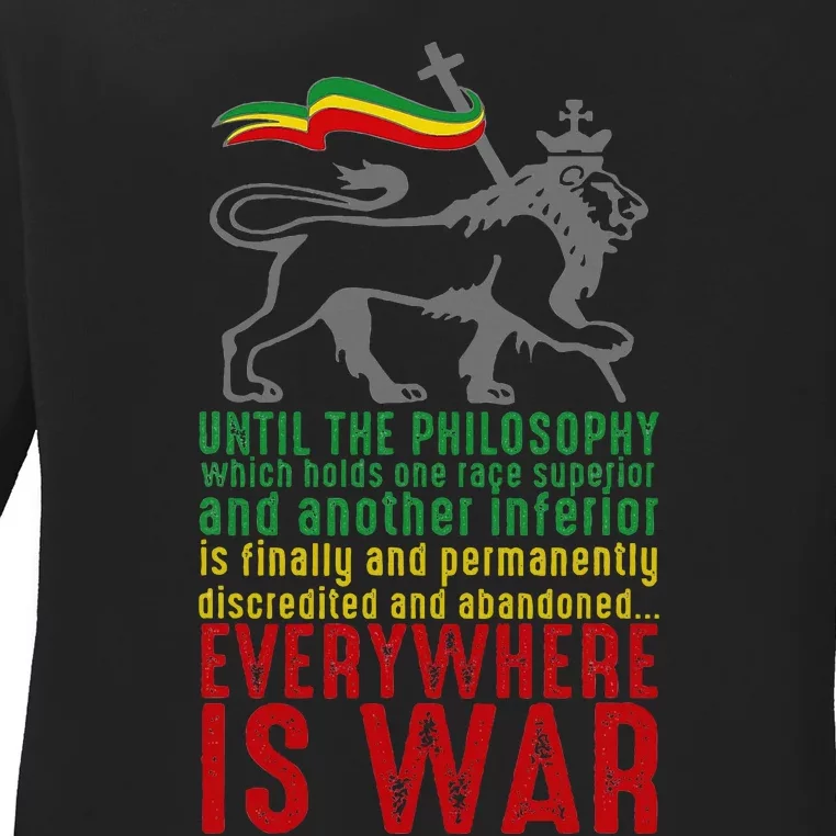 Everywhere Is War Haile Selassie Speech Judah Lion Reggae Ladies Long Sleeve Shirt