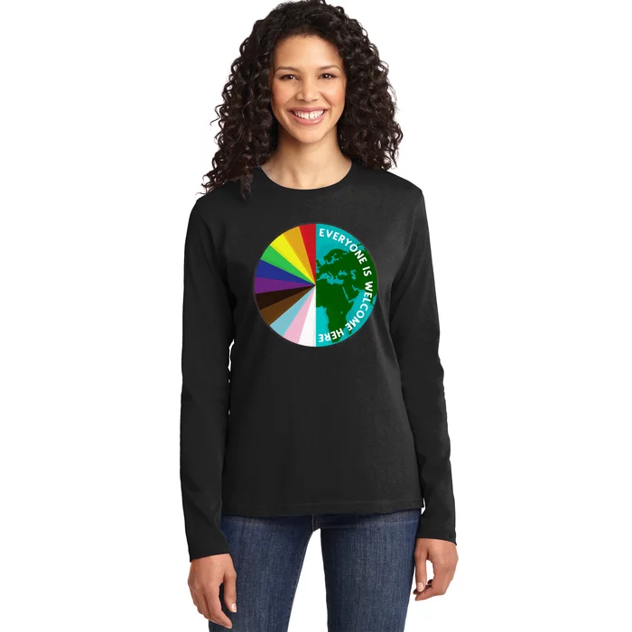 Everyone Is Welcome Here Lgbtq Ally Human Rights Earth Day Ladies Long Sleeve Shirt