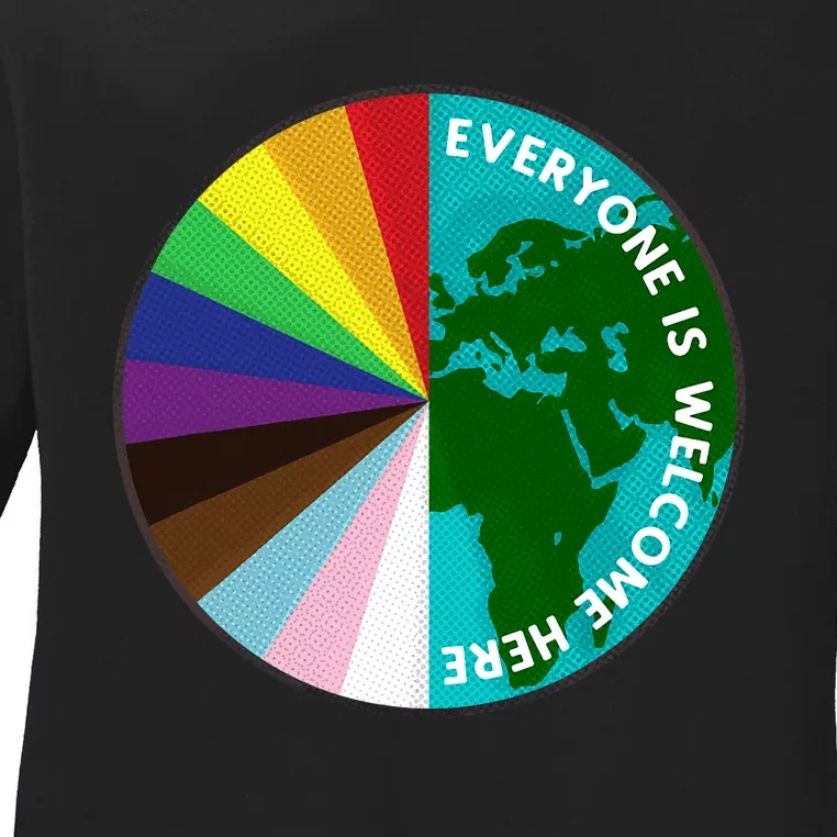 Everyone Is Welcome Here Lgbtq Ally Human Rights Earth Day Ladies Long Sleeve Shirt