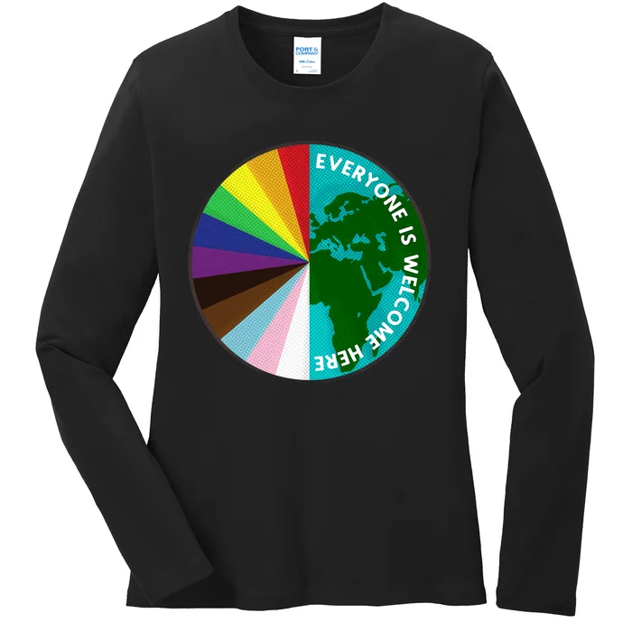 Everyone Is Welcome Here Lgbtq Ally Human Rights Earth Day Ladies Long Sleeve Shirt