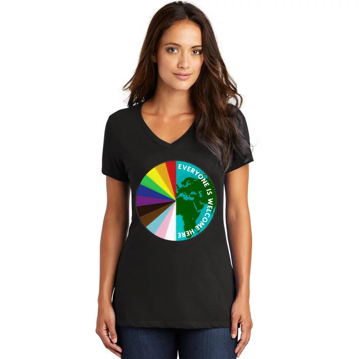 Everyone Is Welcome Here Lgbtq Ally Human Rights Earth Day Women's V-Neck T-Shirt