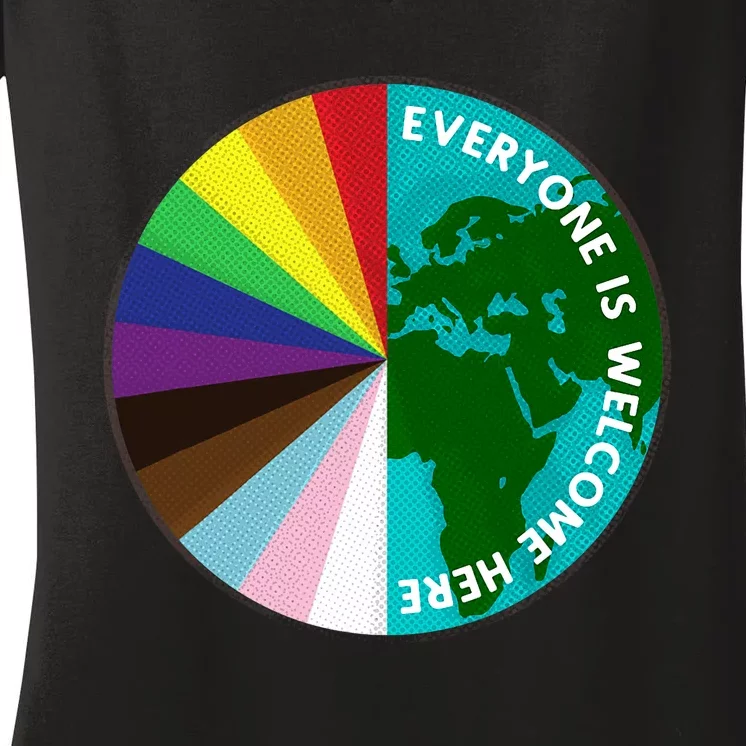 Everyone Is Welcome Here Lgbtq Ally Human Rights Earth Day Women's V-Neck T-Shirt