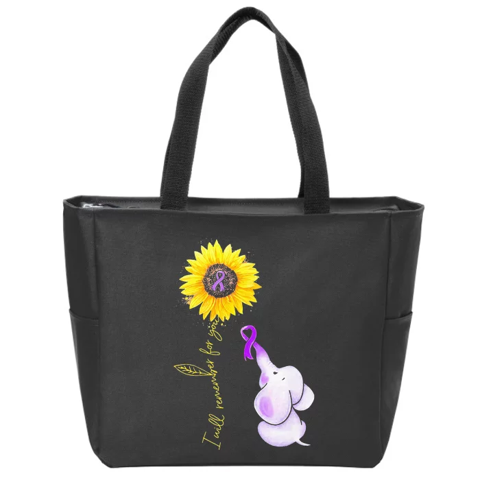 Elephant I Will Remember For You Sunflower Alzheimer Zip Tote Bag