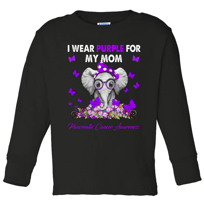 Elephant I Wear Purple For My Mom Pancreatic Cancer Cute Gift Toddler Long Sleeve Shirt