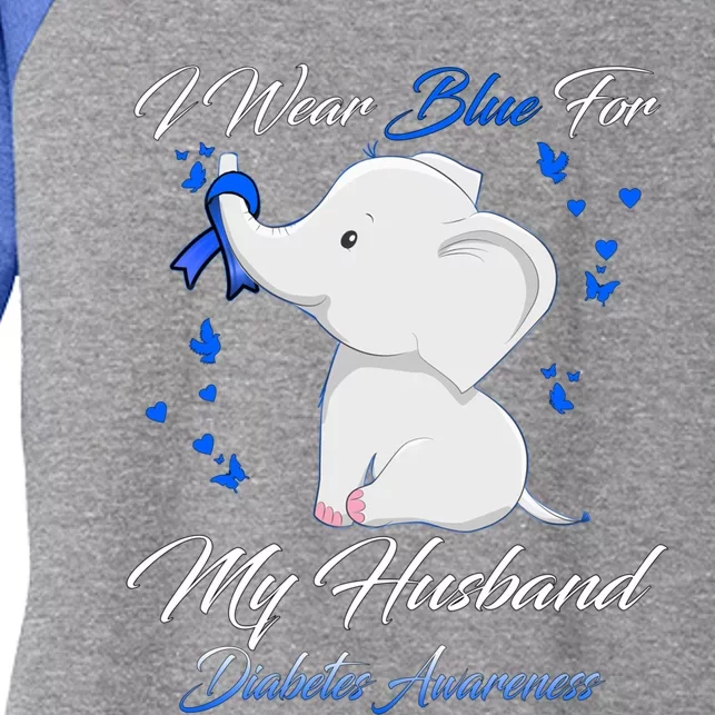 Elephant I Wear Blue For My Husband Diabetes Awareness Gift Women's Tri-Blend 3/4-Sleeve Raglan Shirt